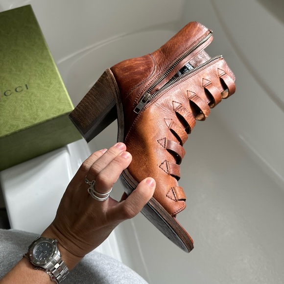 Frye Brown Strappy Women's Ankle Boots - Picture 7 of 7